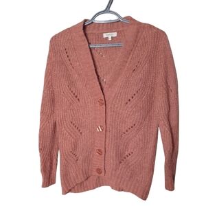 Bartolini Italy Rose Pink Alpaca Blend Crochet Knit Cardigan Sweater Size XS